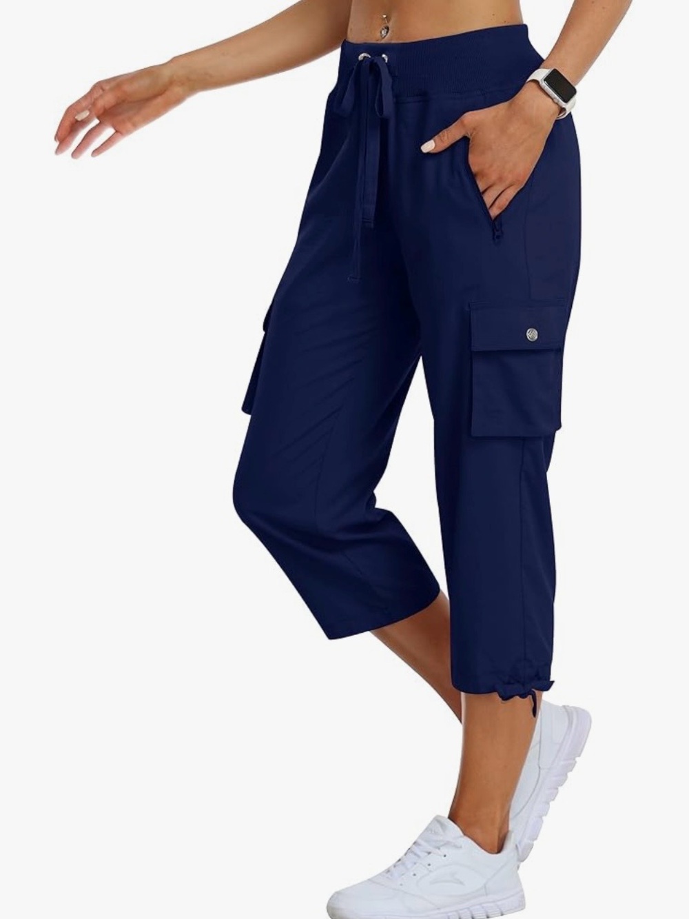 Navy Cargo Capri Joggers with Drawstring Waist